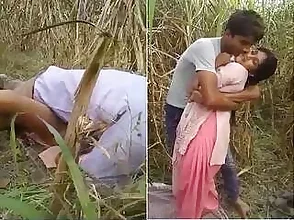 Steamy scene of a beautiful Indian housewife having sex with a customer outdoors